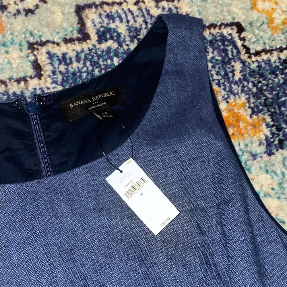 NWT Linen Blend Navy Herringbone Dress - Picture 2 of 8